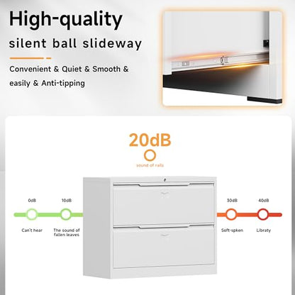 Bestoo 2 Drawer File Cabinet, Metal Lateral Filing Cabinet with Lock - color: White, size: 2 Drawer 15.7" D x 35.4" W x 28" H