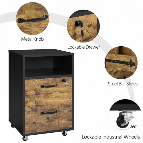Yaheetech 2-Drawer File Cabinet with Lock, Under Desk Storage, Rustic Brown