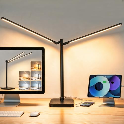 BOHON Desk Lamp for Home Office Dual Head 24W Swing Arm Task Lamp Black - color: Black, size: Large