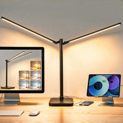 BOHON Desk Lamp for Home Office Dual Head 24W Swing Arm Task Lamp Black - color: Black, size: Large