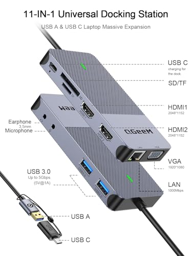 USB 3.0 Laptop Docking Station Triple Display 2 HDMI VGA Dual Monitor Hub - color: Classic Gray