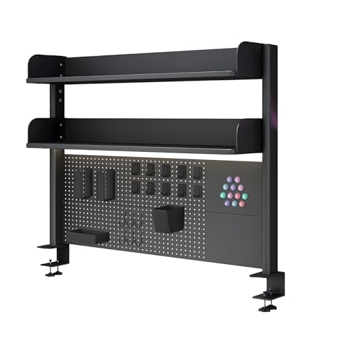 Clamp On Desk Pegboard Shelf, Black, 23.6in - size: 23.6in