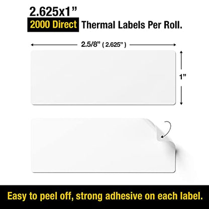 2 5/8" X 1” Direct Thermal Labels 2000 Per Roll Perforated | Quality 2 5/8" x 1” direct thermal labels 2000, designed for everyday use. - size: 2 5/8" X 1" 6 Roll