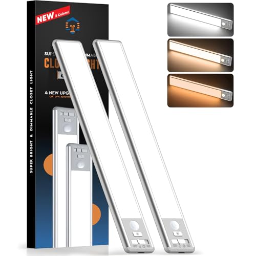 BLS 10inch Under Cabinet Lighting, LED Closet Lights, Motion Sensor Light Indoor, Battery Operated USB C Rechargeable, Dimmable Magnetic Night Light for Kitchen, 4 Sensor Mode, 3 Color (2 Pack) - color: 3 Color, size: 10 inch