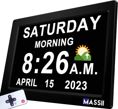 Upgraded 11.5" Large Clock with Voice Talking Date and Time, 27 Alarms Custom Reminders, Sleep Trainer, Large Number, Auto DST, 10 Levels Night Dimmer, Digital Calendar Clock for Elderly, with Remote - color: 11.5" Hd -Black