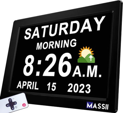 Upgraded 11.5" Large Clock with Voice Talking Date and Time, 27 Alarms Custom Reminders, Sleep Trainer, Large Number, Auto DST, 10 Levels Night Dimmer, Digital Calendar Clock for Elderly, with Remote - color: 11.5" Hd -Black