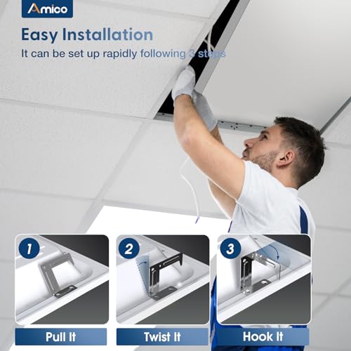 Amico 4 Pack 2x4 LED Flat Panel Light with 3CCT Selectable, 45W, ETL/FCC | 3500K/4000K/5000K, 30/35/45W, 0-10V Dimmable, 5500LM Super Bright LED Drop Ceiling Fixtures for Office Meeting Classroom - size: 2x4 4Pack