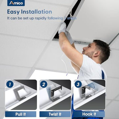 Amico 4 Pack 2x4 LED Flat Panel Light with 3CCT Selectable, 45W, ETL/FCC | 3500K/4000K/5000K, 30/35/45W, 0-10V Dimmable, 5500LM Super Bright LED Drop Ceiling Fixtures for Office Meeting Classroom - size: 2x4 4Pack