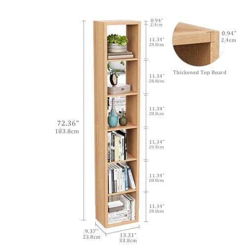 VDNEND Tall Cube Storage Organizer Bookcase, 6 Tier 11 inch Open Back Cubical Shelf with Thickened Border, Display Bookshelf for Living Room, Home Office, Sturdy Room (Natural Oak, 6 Cube,Vertical) - color: Natural Oak, size: 6-Cube, Vertical