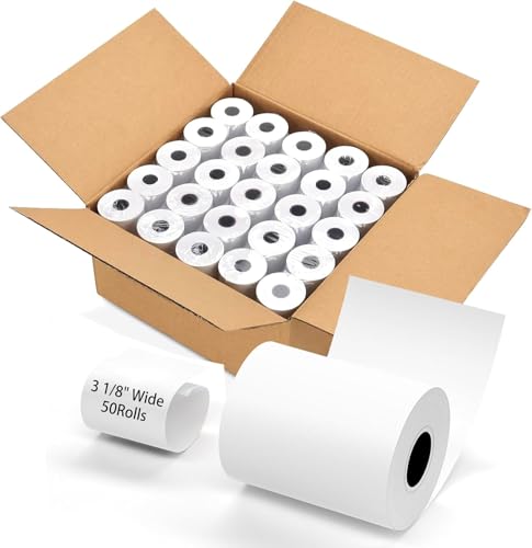 (50 Rolls) 3 1/8 x 230 Thermal Paper Receipt Rolls, Premium Quality Thermal Printer Paper, Thick Receipt Paper Rolls, Fits All POS Cash Registers, BPA Free - size: 50 Rolls, style: 3 1/8" 230