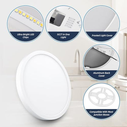 ECOELER 9“ Flush Mount Ceiling Light with 5CCT Selectable (2700K,3000K,4000K,5000K,6000K), 24W 1800Lm Dimmable Flat Ceiling Light Surface Mount for Kitchen, Hallway, Bedroom, 4Pack - color: White, size: 9Inch - 4PK