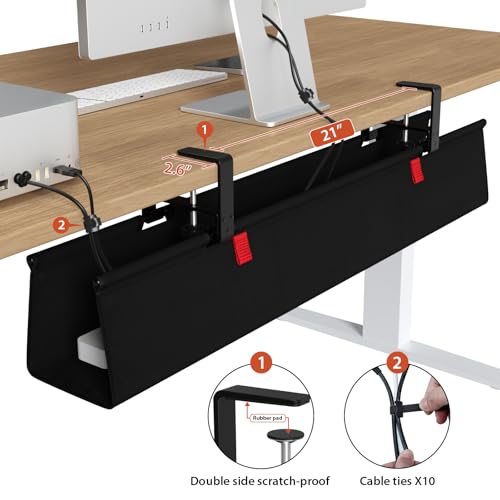 Univivi No Drill Under Desk Cable Management Tray, 36 inch Cable Management - color: Black, size: 36"L x 5.5"W