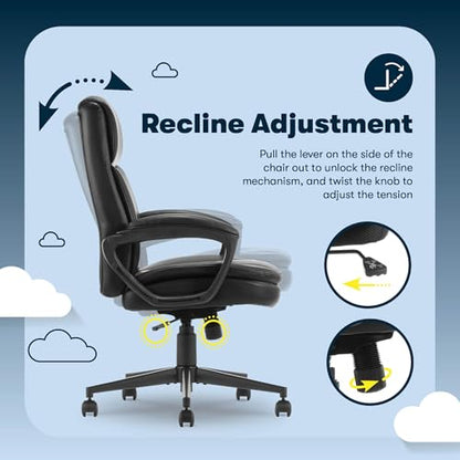 Serta Executive Office Chair with Lumbar Support, Fixed Arms Leather Chair - color: Black Bonded Leather