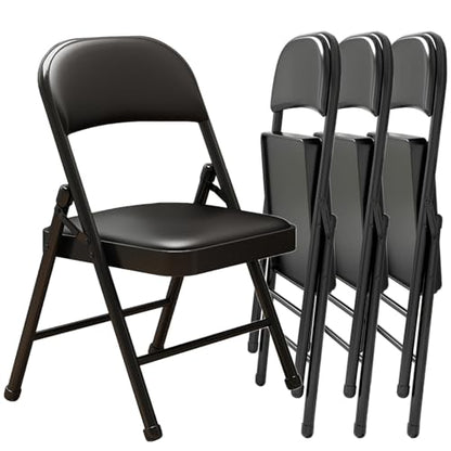 Black Padded Folding Chairs with Cushion 4 Pack, Heavy Duty Steel - size: 4 pack