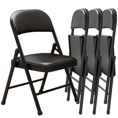 Black Padded Folding Chairs with Cushion 4 Pack, Heavy Duty Steel - size: 4 pack