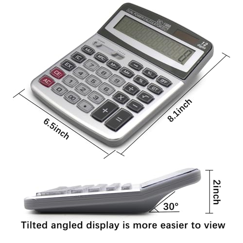 OFFIDIX Desk Office Calculator, 12 Digits Large Solar LCD Display ﻿ - color: Silver