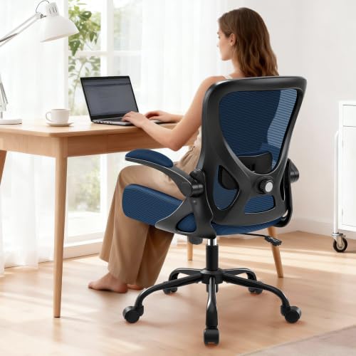 AreShark Office Chair - Ergonomic Breathable Mesh Desk Chair with Adjustable Lumbar Support and Flip-up Armrests - Executive High Back Rolling Swivel Comfortable Computer Gaming Chair for Home Office - color: Navy