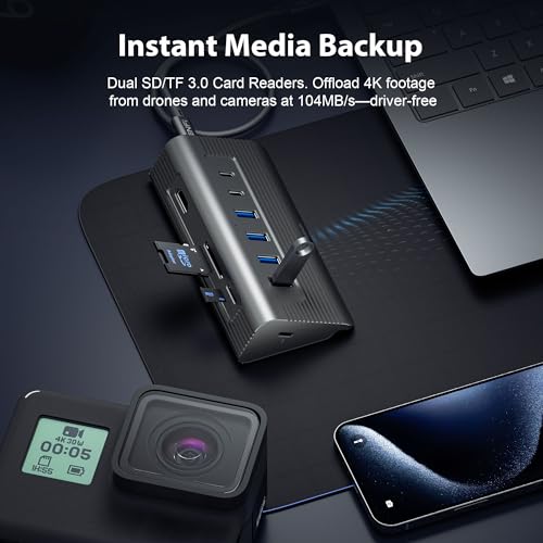 TRENFI 10-in-1 USB-C Hub with HDMI and Dual Card Readers (Grey) - color: Grey