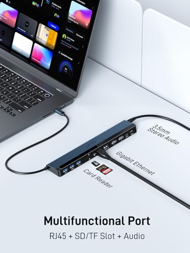 USB C Docking Station Dual Monitor with USB-C 100W Charger, 12-in-1 Laptop Dock with Dual HDMI 4K@30-60Hz, PD 100W, 4 5Gbps USB Ports, SD/TF Slot, Ethernet, Audio for MacBook/Dell/HP/Lenovo/Windows