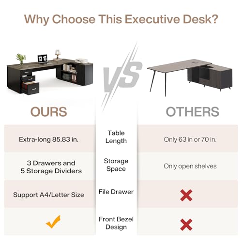 Tribesigns 85.8-Inch L-Shaped Executive Desk, Grey & Black - color: Grey & Black