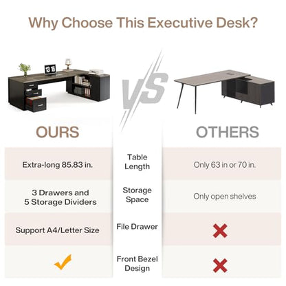 Tribesigns 85.8-Inch L-Shaped Executive Desk, Grey & Black - color: Grey & Black
