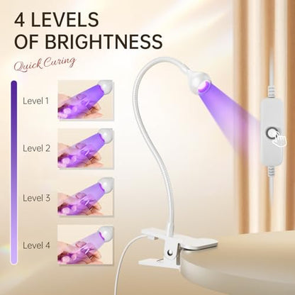 AORAEM LED Nail Lamps Flexible Gooseneck Lamp Gel Polish Curing Light White | Quicky Dry Nail Manicure Dryer Plug Play Portable Flash Cure Light for Gel Nails Home DIY Professionals - color: White