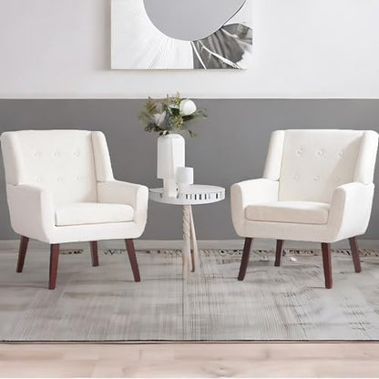 HUIMO Living Room Chairs Set of 2,Upholstered Button Linen Accent Chair | Mid Century Fabric Modern Armchair,Comfy Arm Club Sofa Chairs for Living Room Reading Bedroom,Waiting Room Beige 2PCS - color: Beige