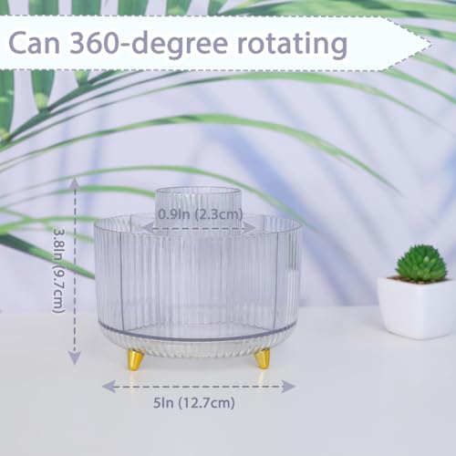 SKYDUE Rotating Pencil Pen Holder, Pen Organizer with 5 Slots - Aesthetic Desk Organizer and Accessories for School, Home, Office Supplies - color: Clear