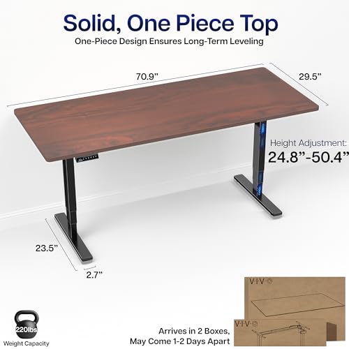 VIVO Dark Walnut 71 x 30 in Standing Desk, DESK-KIT-2E71D - color: Dark Walnut Top / Black Frame, size: 71 x 30 inch