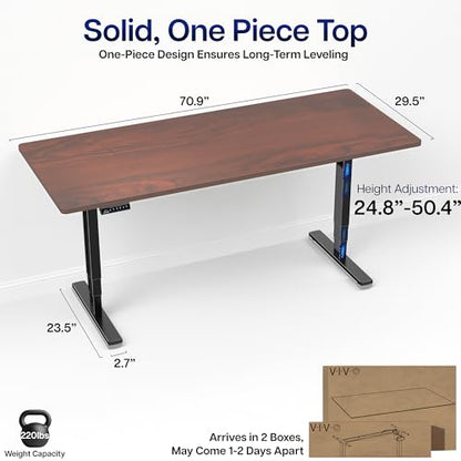 VIVO Dark Walnut 71 x 30 in Standing Desk, DESK-KIT-2E71D - color: Dark Walnut Top / Black Frame, size: 71 x 30 inch