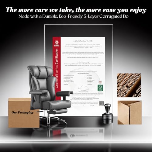 Efomao Big and Tall Executive Office Chair 400lbs, Heavy Duty Computer Chair with 24" Extra Wide 6.1" Spring Cushion, 3" Height Adjustable Armrests, Desk Chair with Footrest, Grey - color: 3060-grey