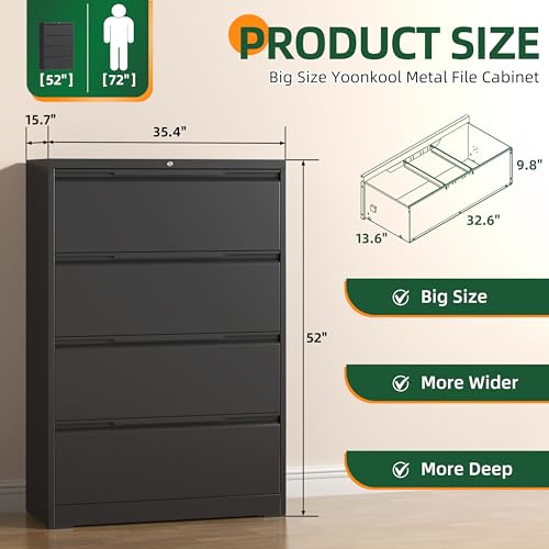 Lateral File Cabinet 4 Drawer, Metal File Cabinet with Lock - color: Black, size: 4 Drawer - Lateral