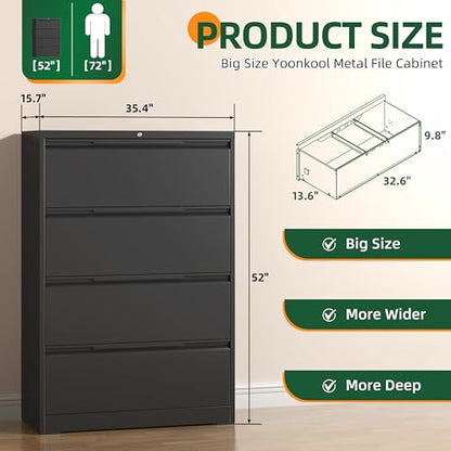 Lateral File Cabinet 4 Drawer, Metal File Cabinet with Lock - color: Black, size: 4 Drawer - Lateral