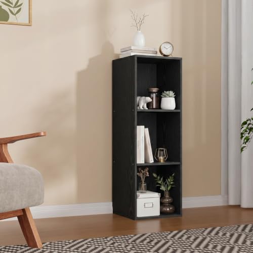 3 Cube Black Book Shelf, Tall Bookcase for Bedroom Home Office Living Room | Cube Storage Organizer,3 Cube Bookcase, Book shelf, Small Bookshelf, Small Cube Storage,Wooden Storage - color: Black, size: 3 Cube