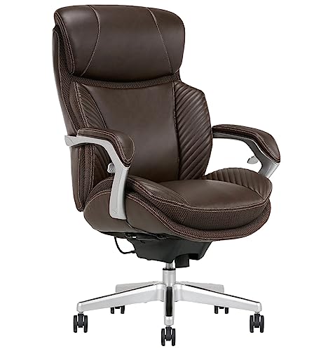 iComfort i6000 Series Big & Tall Ergonomic Bonded Leather High-Back Executive Chair, Brown/Silver