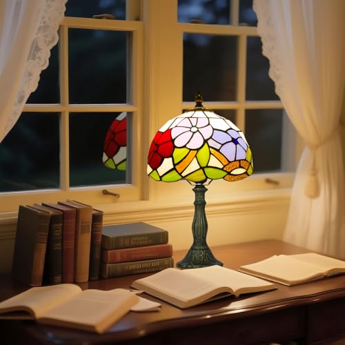 8 Inch Small Tiffany Style Table Lamp with Remote Control, Three Flowers - color: Three Flowers