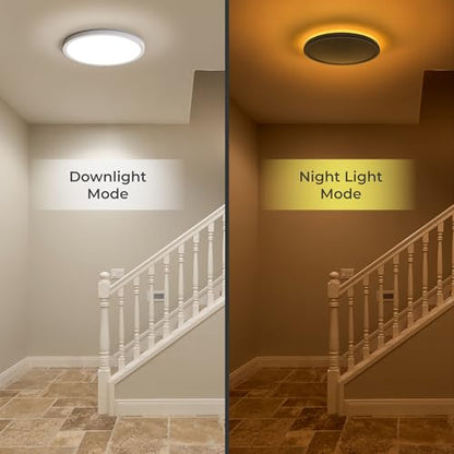 Matane Flush Mount Ceiling Light Fixture with Remote Control, Nightlight 8.7 Inch 18W 3000K-6500K Adjustable, Led Low Profile Ceiling Lights for Bedroom, Living Room,Dining Room, Kitchen, Round White - color: White, size: 8.7 Inch