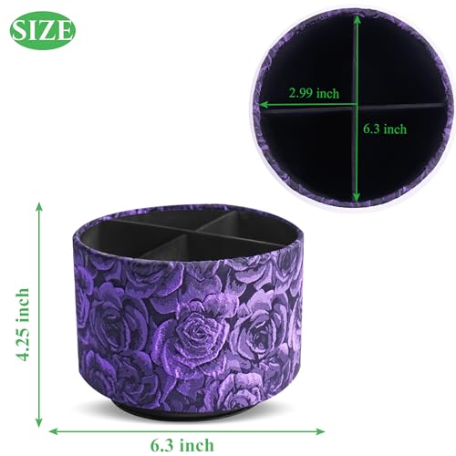 Round Leather Art Supply Organizer,Remote Control Holder,360 Degree Rotating,Multi-Functional Pencil Holder,4 Compartments Desktop Stationary Organizer(1-3D Rose Purple) - color: 1-3D Rose Purple