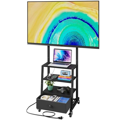 AFLUI Rolling TV Stand with Wheels and Mount & Fabric Drawer - Entertainment Center with Power Outlet and Small TV Stand for Bedroom, Living Room - 15" Black - color: Black, size: 15"W (for 32-55" TV)