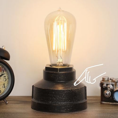 Small Touch Control Table Lamp Base, Industrial Touch Light Vintage Edison Bulb Base, Dimmable Bedside Nightstand Accent Light for Living Room Bedroom, Antique Steampunk Style