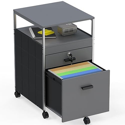 SHW Box File Rolling Mobile Cabinet with Lockable Drawer, Gray - color: Grey