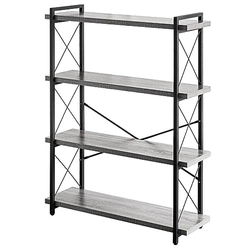 HCHQHS Bookshelf, 4-Tier Industrial Bookcase, Rustic Open Book Shelf, Freestanding Tall Bookshelves with Metal Frame - color: Grey, size: 4-Tier (35.8"W x 51.2"H)