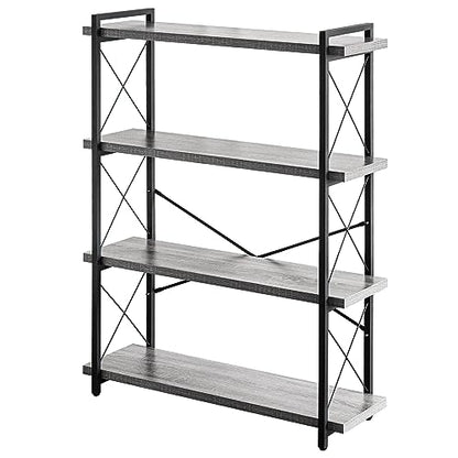 HCHQHS Bookshelf, 4-Tier Industrial Bookcase, Rustic Open Book Shelf, Freestanding Tall Bookshelves with Metal Frame - color: Grey, size: 4-Tier (35.8"W x 51.2"H)