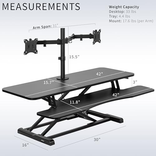 VIVO Black 42 in Standing Desk Converter with Monitor Stand, DESK-V042KB-M2 - color: Black, size: 42"
