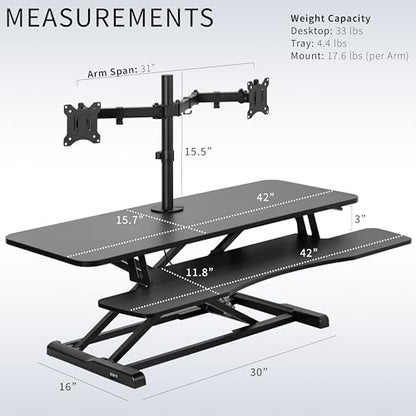 VIVO Black 42 in Standing Desk Converter with Monitor Stand, DESK-V042KB-M2 - color: Black, size: 42"