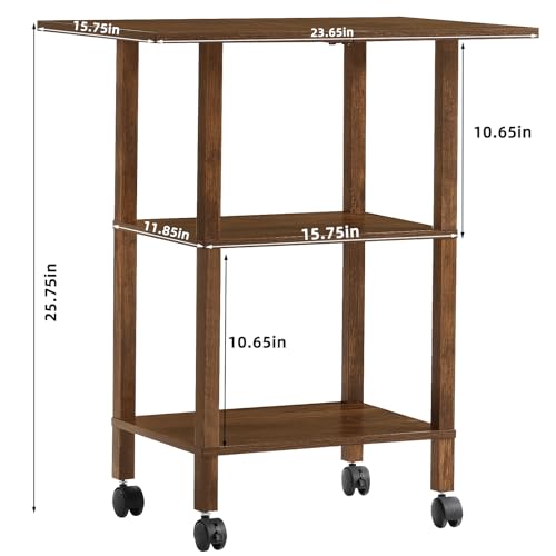 YUFAM 3 Tier Home Printer Stand with Storage, Brown - color: Brown, size: 15.75"D×23.65"W×25.7"H