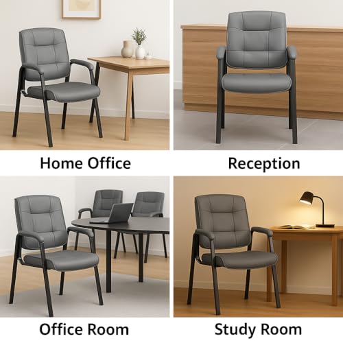 Naomi Home Faux Leather Guest Reception Chair Set of 8 - Gray | Stackable office chair with supportive armrests and durable construction for everyday office seating. - color: Gray, Faux Leather, style: Set of 8