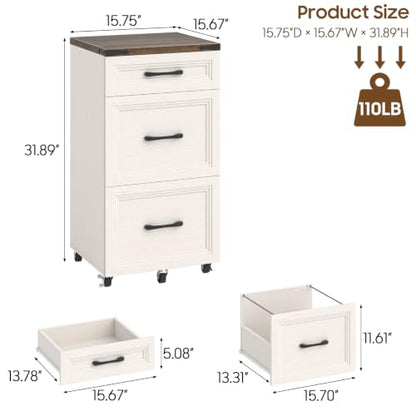 3 Drawers Farmhouse File Cabinet with Wheels for Home Office, Rustic White - color: White and Brown, size: Big 3 Drawers