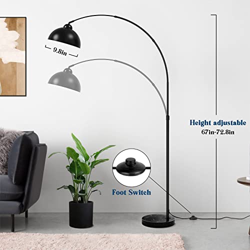 Arc Floor Lamp, Black Industrial Adjustable Over the Couch Stand Up Light | Metal Hanging Dome Shade, Modern Marble Base Farmhouse Tall Task/Reading Standing Lamp for Living Room Bedroom Office - color: Black