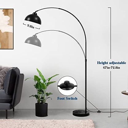 Arc Floor Lamp, Black Industrial Adjustable Over the Couch Stand Up Light | Metal Hanging Dome Shade, Modern Marble Base Farmhouse Tall Task/Reading Standing Lamp for Living Room Bedroom Office - color: Black